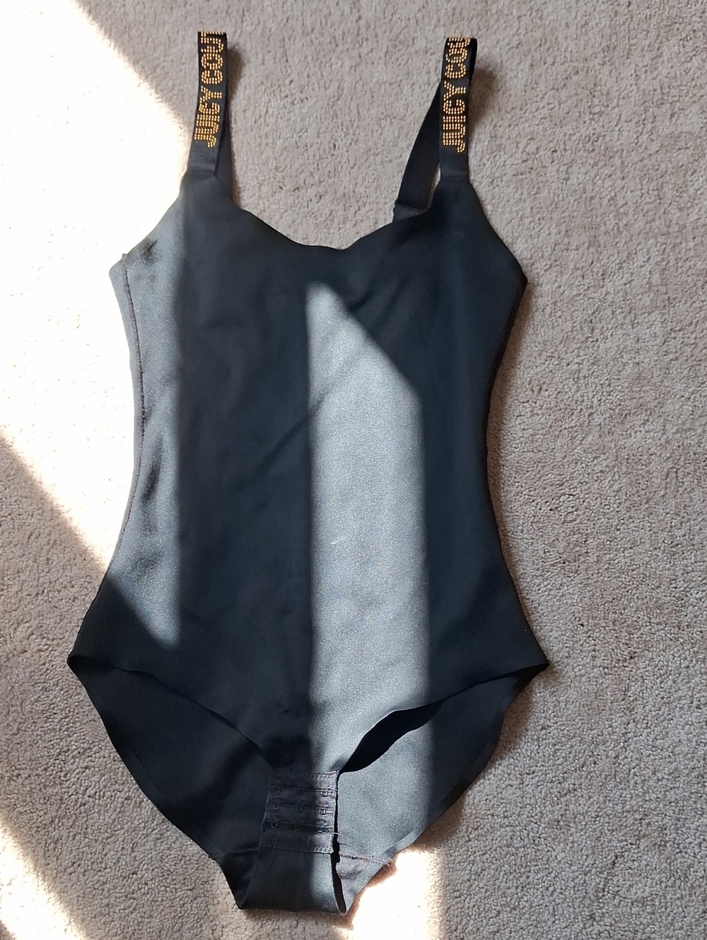 Juicy Couture Black One-Piece Bodysuit with Gold Logo Straps